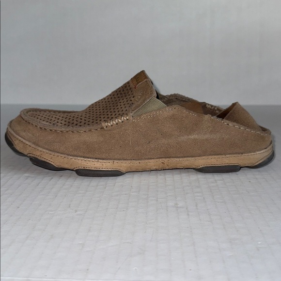 OluKai Moloa Kahana Light Brown Perforated Leather Slip On Loafers main image 5